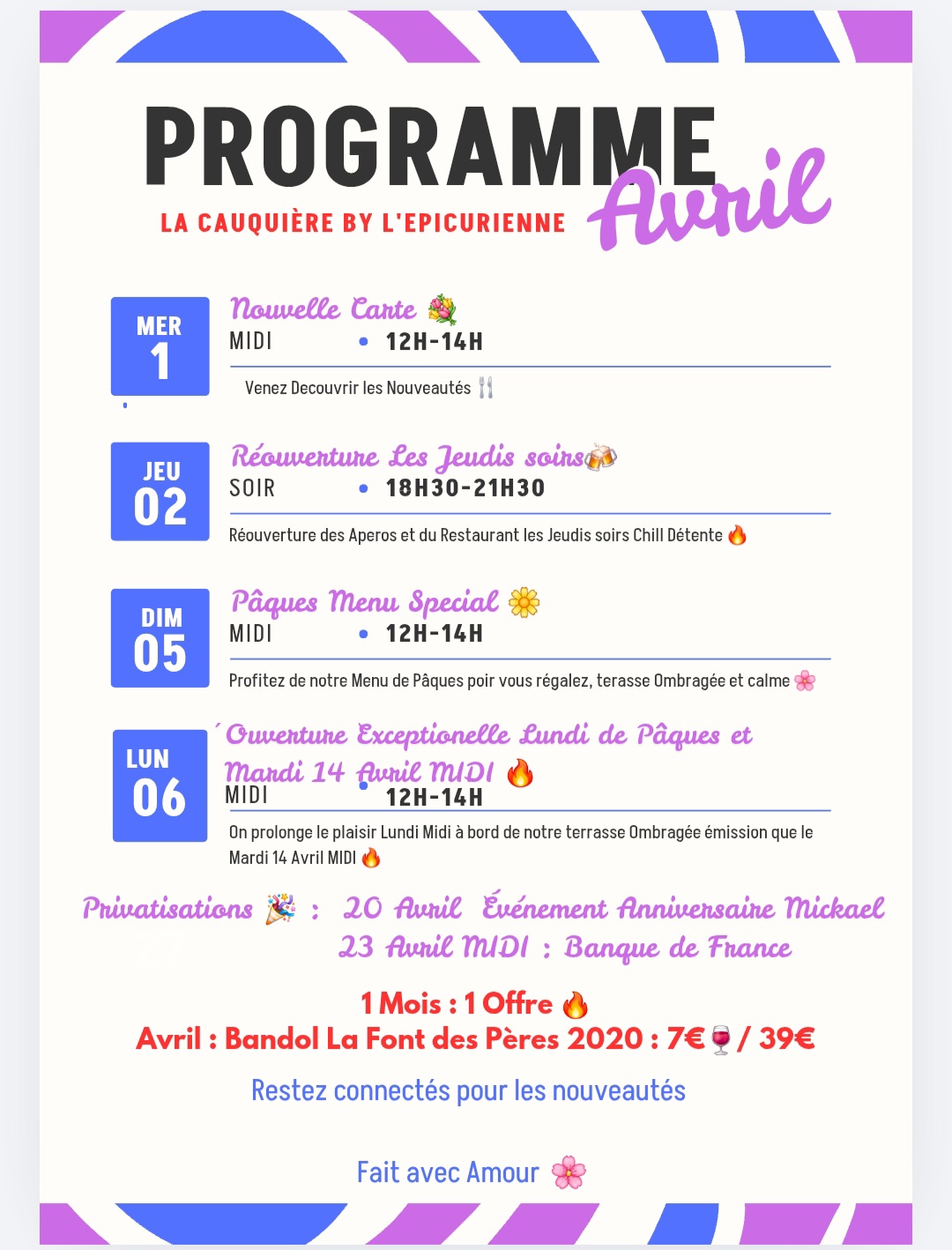 Le programme du mois d'Avril 2026 à La Cauquière (Le Beausset)