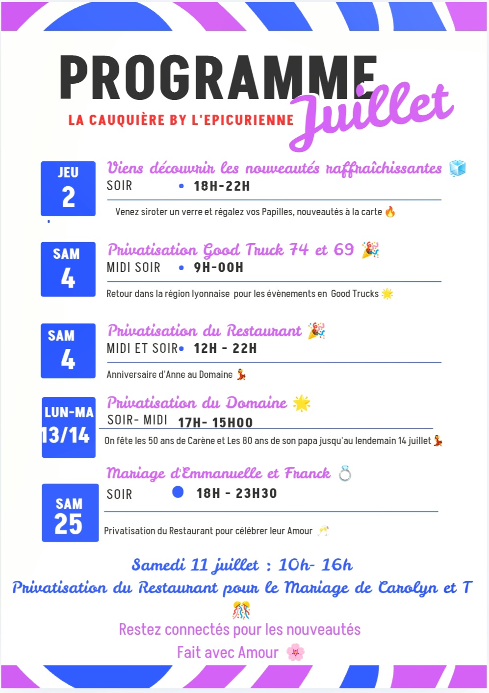 Le programme du mois de Juillet 2026 à La Cauquière (Le Beausset)